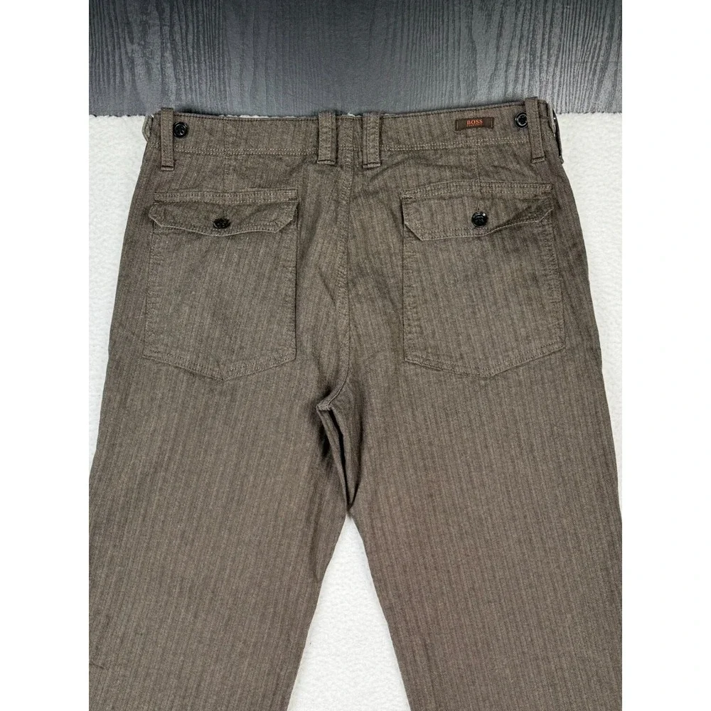 Hugo Boss Chino Pants Mens 52 Fits 34x32 Brown Herringbone Comfort Fit Golf